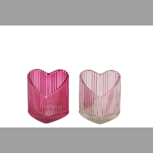 Amour Fuchsia Mix T-light Heart Rib Ass 8x7x8cm