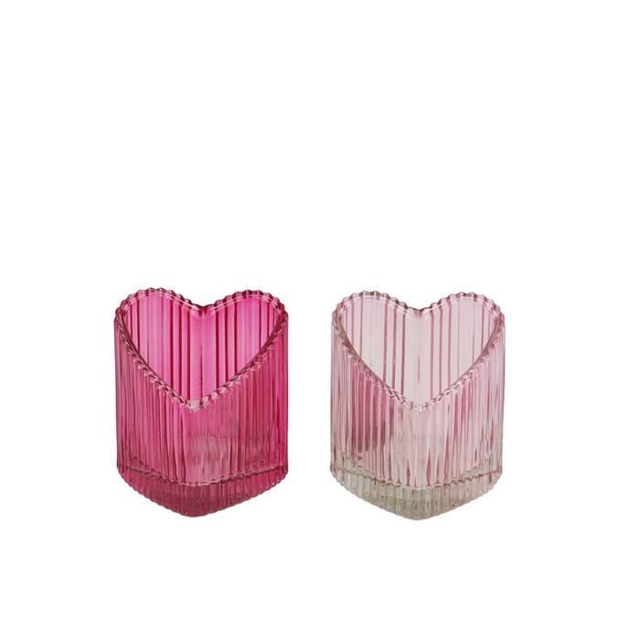 <h4>Amour Fuchsia Mix T-light Heart Rib Ass 8x7x8cm</h4>