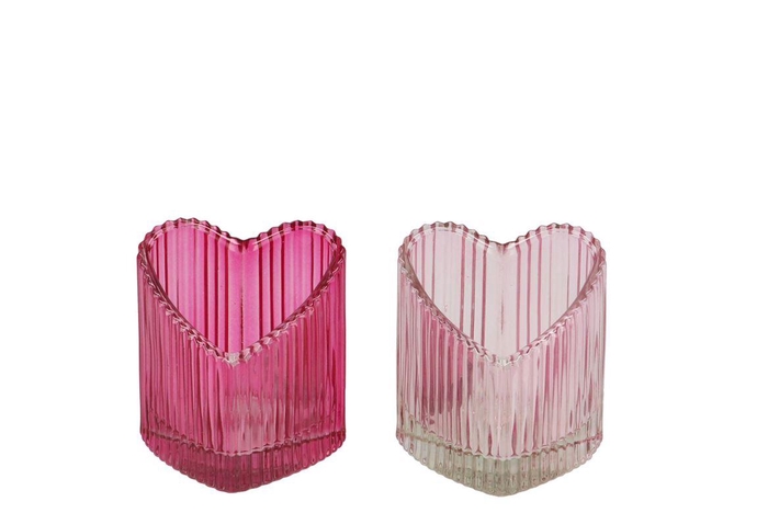 Amour Fuchsia Mix T-light Heart Rib Ass 8x7x8cm
