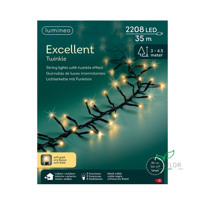 <h4>LED EXCELLENT LIGHTS PVC 8 FUNCTIE TWINKEL EFFECT BUITEN ZWART/SOFTGOLD 3500CM</h4>