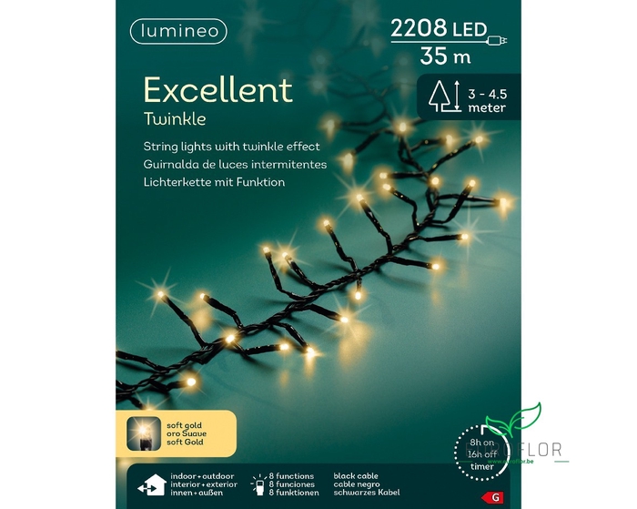 LED EXCELLENT LIGHTS PVC 8 FUNCTIE TWINKEL EFFECT BUITEN ZWART/SOFTGOLD 3500CM
