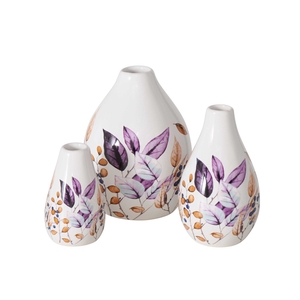 Vase Brinja, 3 p., H 12 cm, Earthenware, Shiny, Multi-coloured, Floral, All-round printing stoneware colour-mix