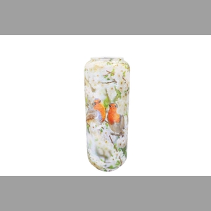 April Offwhite Vase Cilinder Bird Iron 19x19x42cm