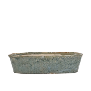 Iron Stone Light Blue Glazed Oval Pot 32x10x8cm