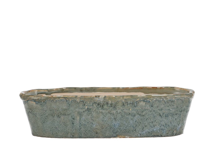 <h4>Iron Stone Light Blue Glazed Oval Pot 32x10x8cm</h4>