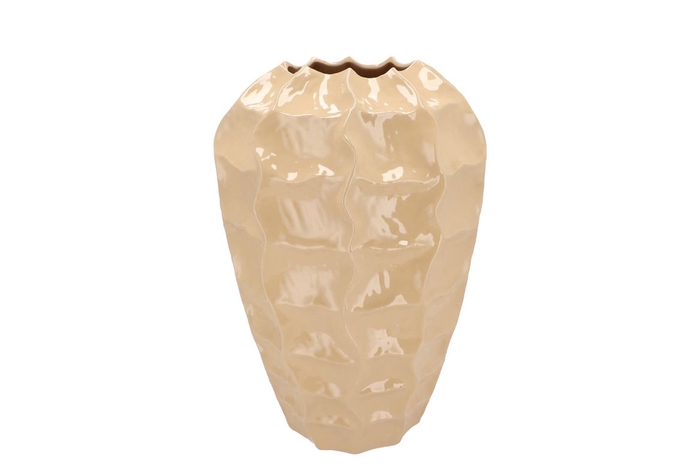 <h4>Lima Beige Vase Long Carve 26x26x37cm</h4>