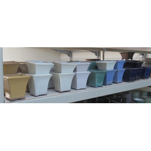 Bonsai pot square green, beige or blue, glazed (12x12x12)