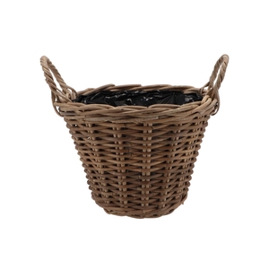 Rattan Pot Basket Round+handles 35x24cm