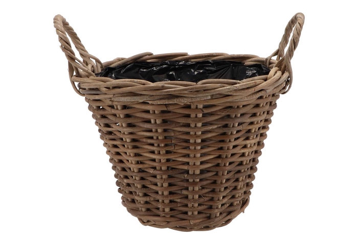 Rattan Pot Basket Round+handles 35x24cm