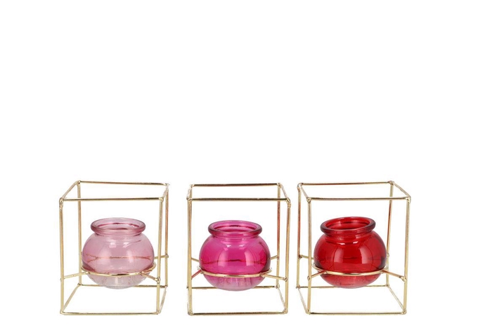 <h4>Polly Dutch Pink Mix Metal Rack Square Glass Ass 11x11x13cm</h4>