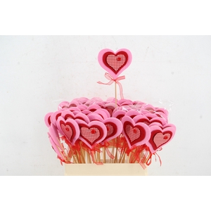 Stick Heart Felt Button Pnk/Rd