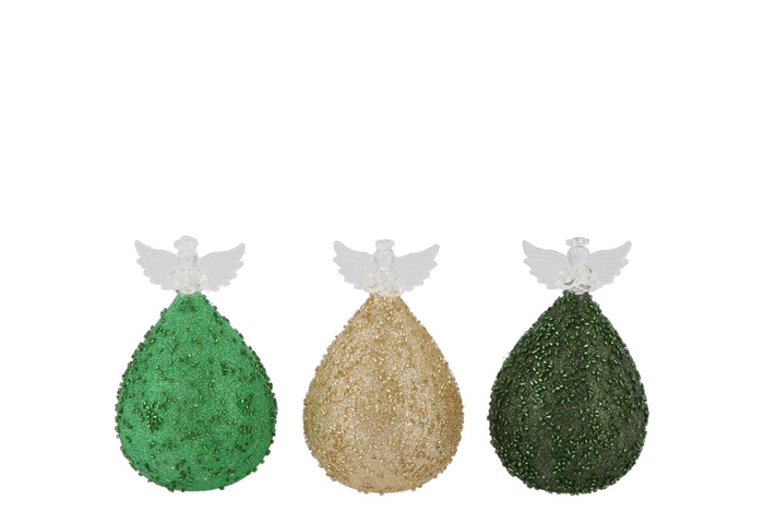 <h4>Sparkly Green/champagne Led Angel Glass Ass 6x9cm</h4>