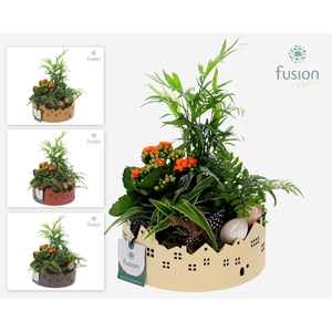 Zinken schaal Huisjes Medium met Pasen arrangement