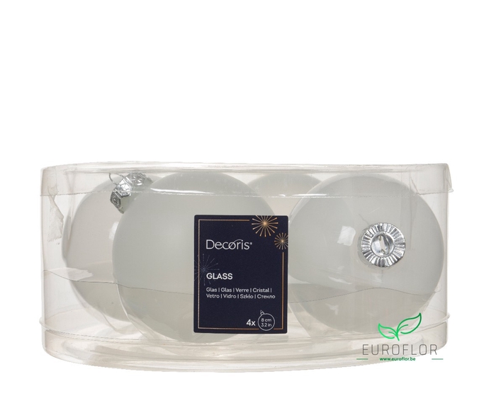 KERSTBAL GLASS 80MM 4PCS WINTERWIT