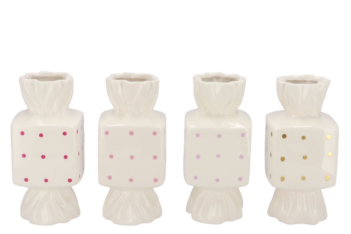 <h4>Candy Dots White Mix Vase Square Ass 8x8x18cm</h4>