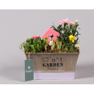 Pot zink paars Pasen met Arrangement