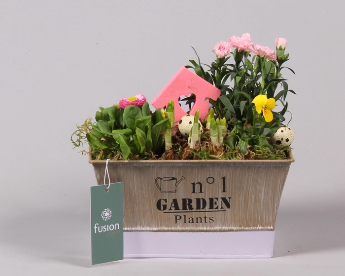 <h4>Pot zink paars Pasen met Arrangement</h4>