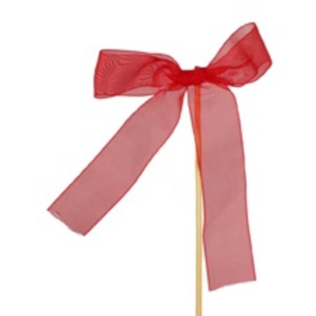 Pick bow organza 10x13cm+12cm stick red