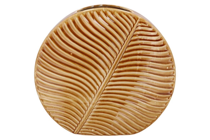 <h4>Inga Leaf Brown Vase Round Active Glaze 42x15x39cm Nm</h4>