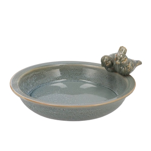 Iron Stone Bird Bowl Glazed Light Blue 33x5cm