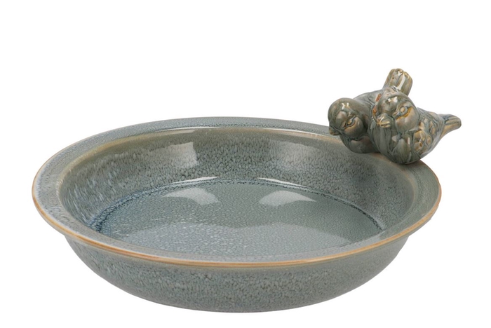 Iron Stone Bird Bowl Glazed Light Blue 33x5cm Nm