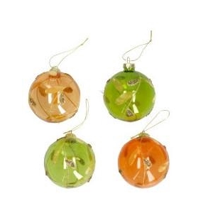 Christmas bauble Ball deco leaf 80mm ass.