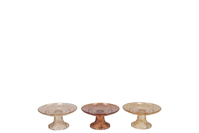 <h4>Dayah Warm Sand Mix Glass Plate On Foot 15x8cm Ass P/1</h4>