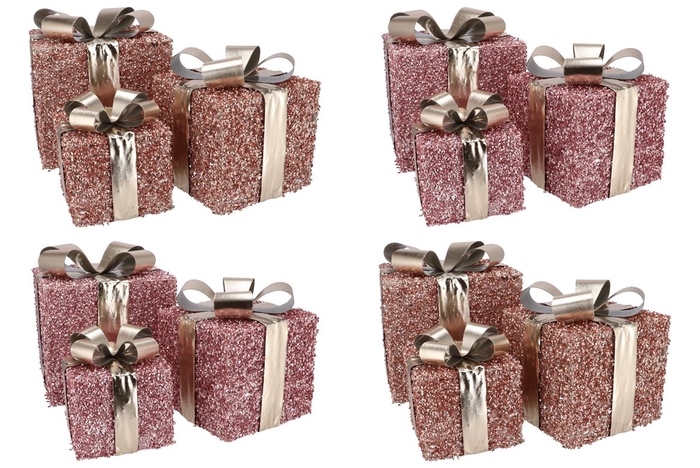 Sparkle Giftbox Pink Led S/3 15x18/20x23/25x28cm