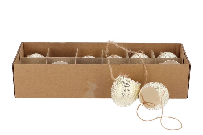 <h4>Eggs Chicken Open With Rope Natural White Glitter P/12</h4>