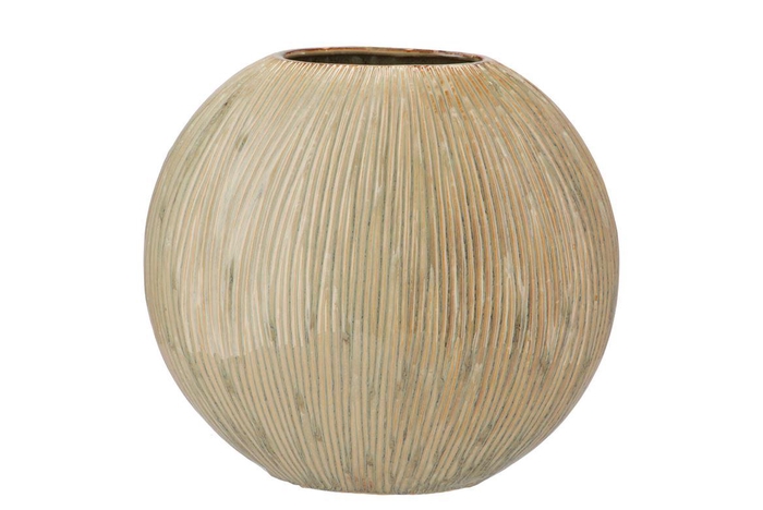 <h4>Sifan Green Vase Stripe Oval 41x16x39cm</h4>