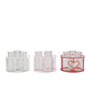 Polly Red Mix Metal Rack Circle 3 Glass Round Ass 14x8cm