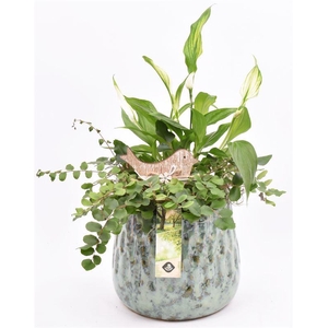 Keramiek pot gr/bl 11/13cm