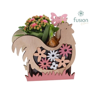 Pasen houten planter kip met bloemen en Arrangement