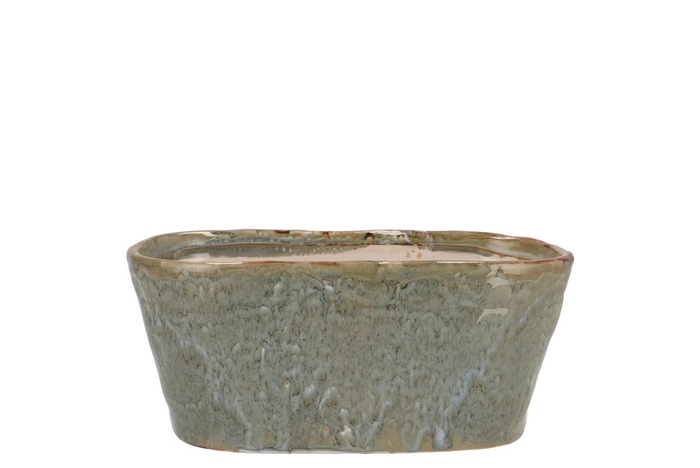 <h4>Iron Stone Light Blue Glazed Oval Pot 23x9x10cm</h4>