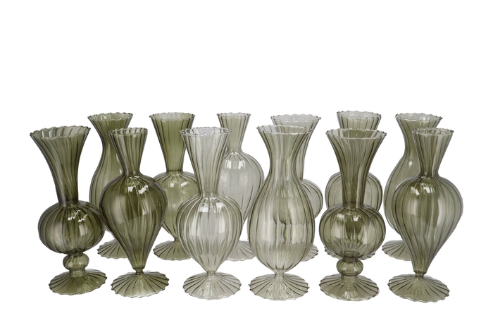 Sunny Summer Green Mix Glass Vase Ass 12x12x28cm