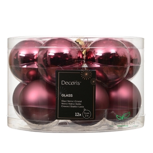 KERSTBAL GLASS 50MM 12PCS DARKPINK