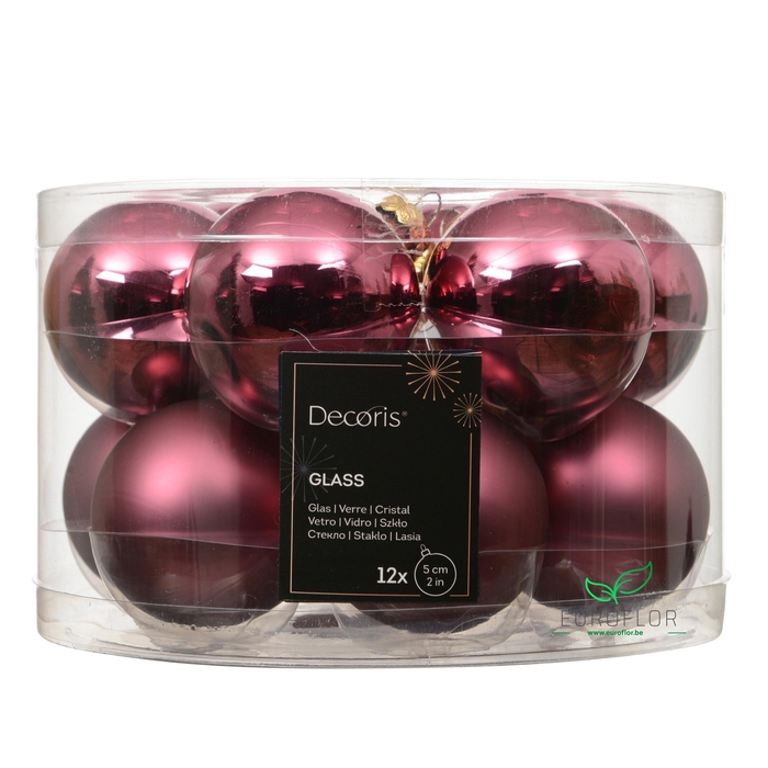 <h4>KERSTBAL GLASS 50MM 12PCS DARKPINK</h4>