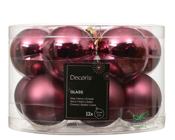 KERSTBAL GLASS 50MM 12PCS DARKPINK