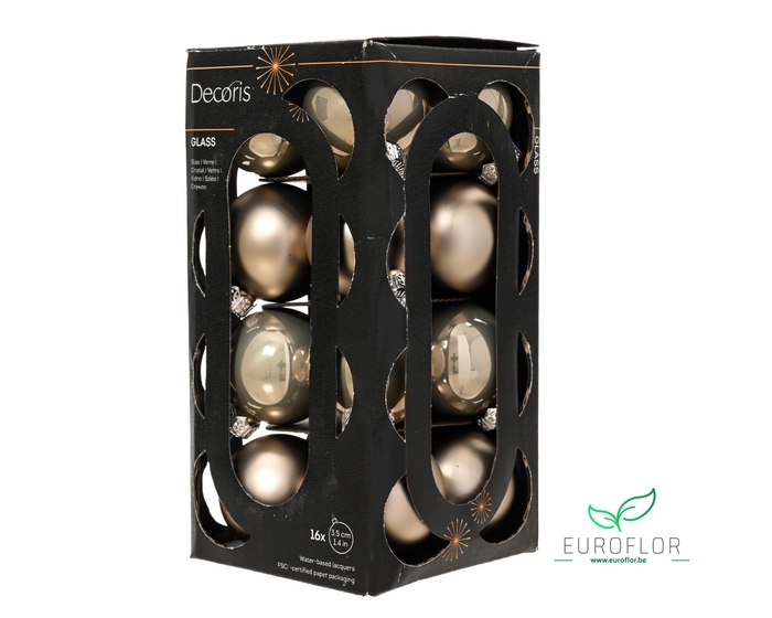 KERSTBAL GLASS 35MM 16PCS SMOKEY PEARL