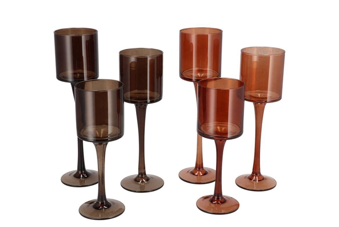 Jazz Brown Candle Holder With Foot Ass P/3 8x20cm