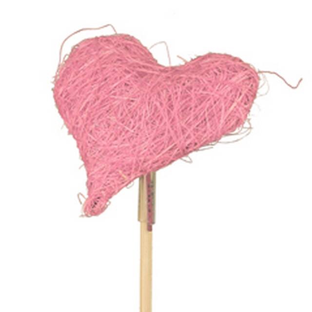 <h4>Pick heart sisal 8x8cm+50cm stick pink</h4>