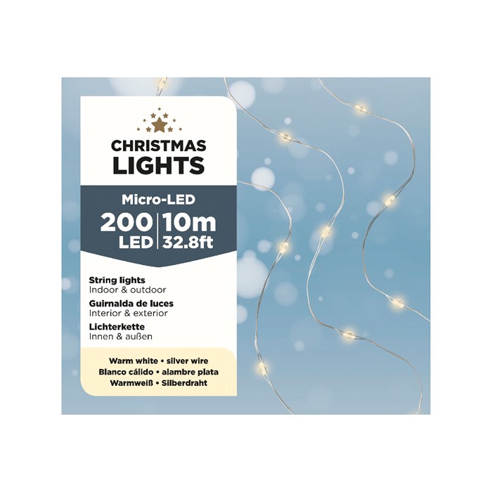 <h4>MICRO LED BUDGET LIGHTS BUITEN SILVER WIRE - 200LAMPS WARMWHITE 995CM</h4>