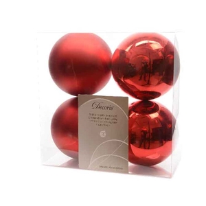 KERSTBAL PLASTIC 100MM 4PCS CHRISTMASRED