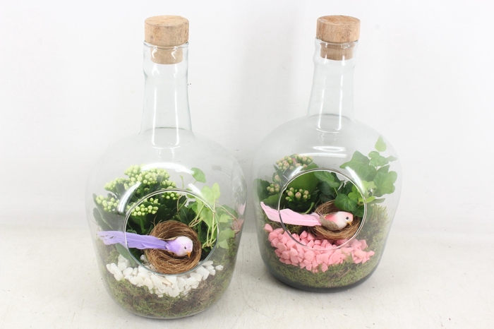 <h4>arr2 PL - Glas fles met dop 285/5 - roze/wit</h4>