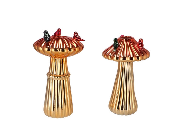 <h4>Bird Mushroom Vase Metalic Gold Ass 14x14x20cm</h4>