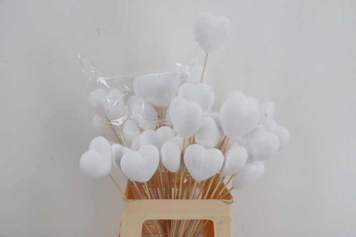 <h4>Stick Heart Flock White  7,5cm</h4>