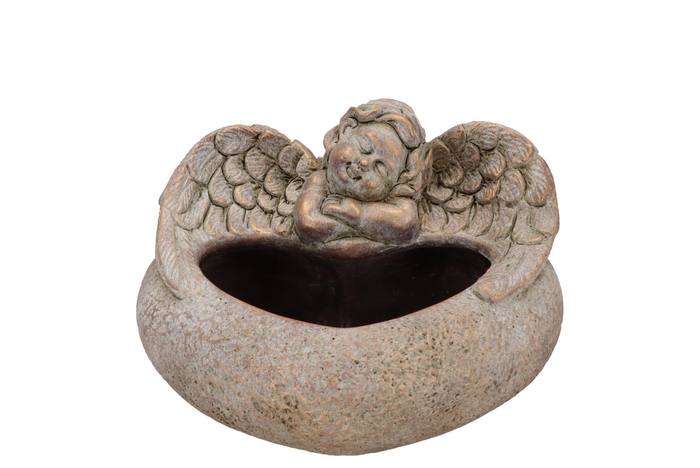 Concrete Golden Pot Heart 21x18x13cm