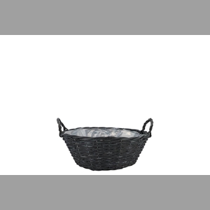 Wicker Basket Low With Ears Black Bowl 22x10cm