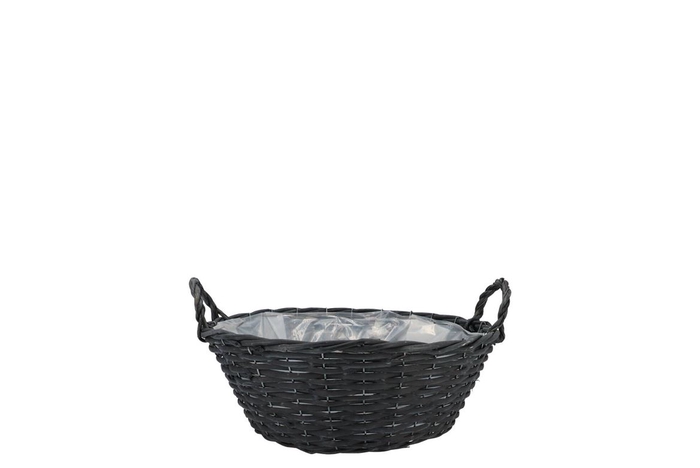 <h4>Wicker Basket Low With Ears Black Bowl 22x10cm</h4>