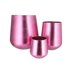 Julie Joli Pink Vase Iron S/3 22x23cm/30x35cm/44x4